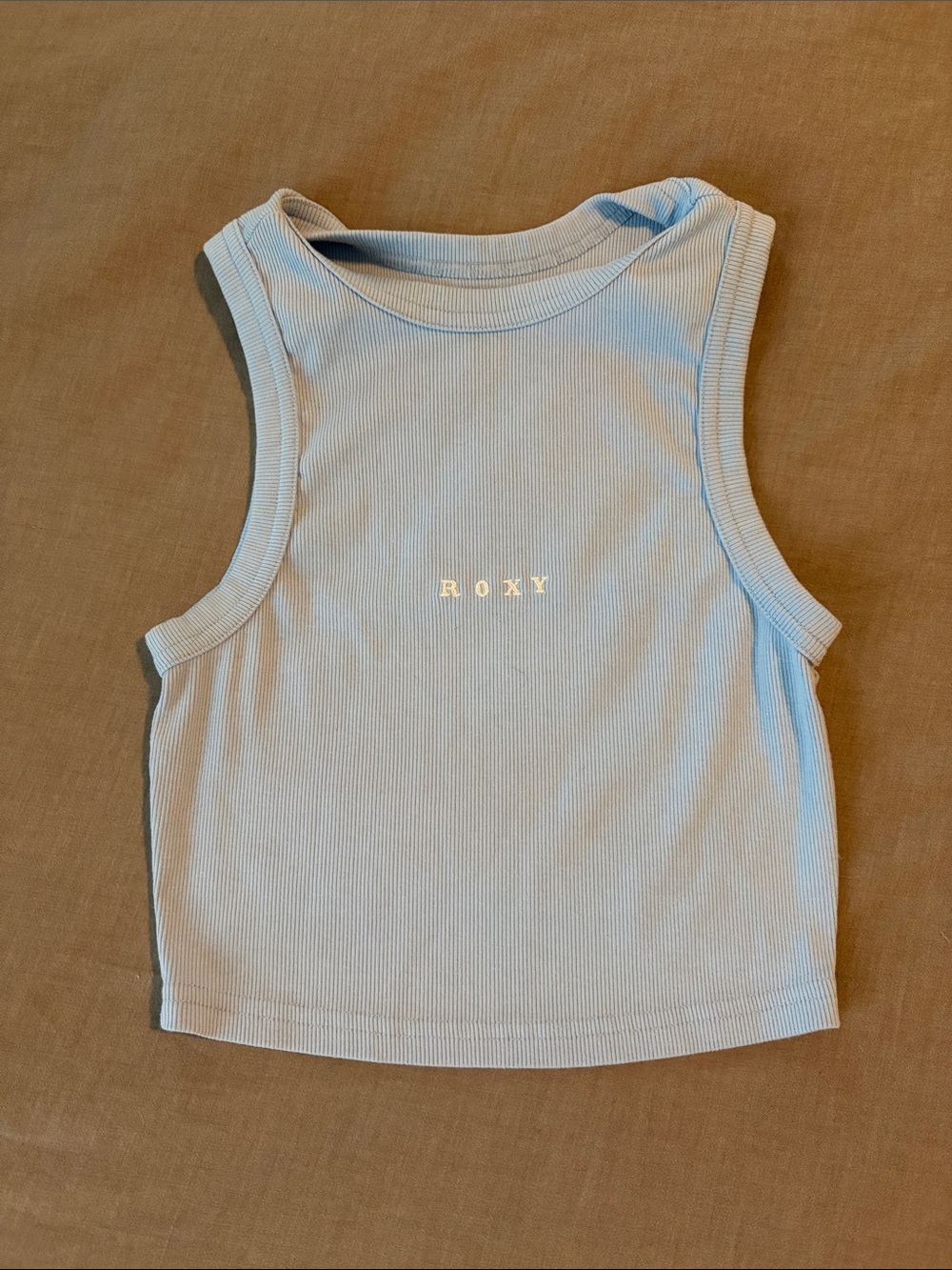 Roxy Pale Blue Ribbed Tank with white Logo